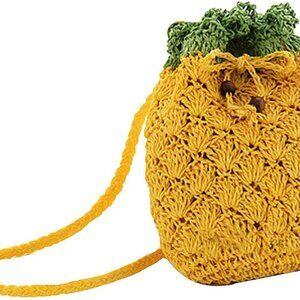 Women Pineapple Shape Straw Purse Crossbody Bag Compact Lightweight Versatile